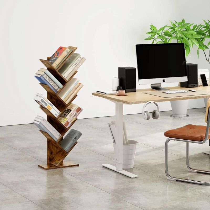 Tree Bookshelf 9-Tier Floor Standing Bookcase with Wooden Shelves for Office Living Room