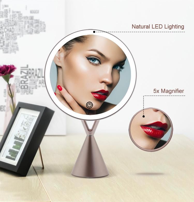 Round Vanity Table Makeup Mirror with Touch Sensor and 5X Magnifying