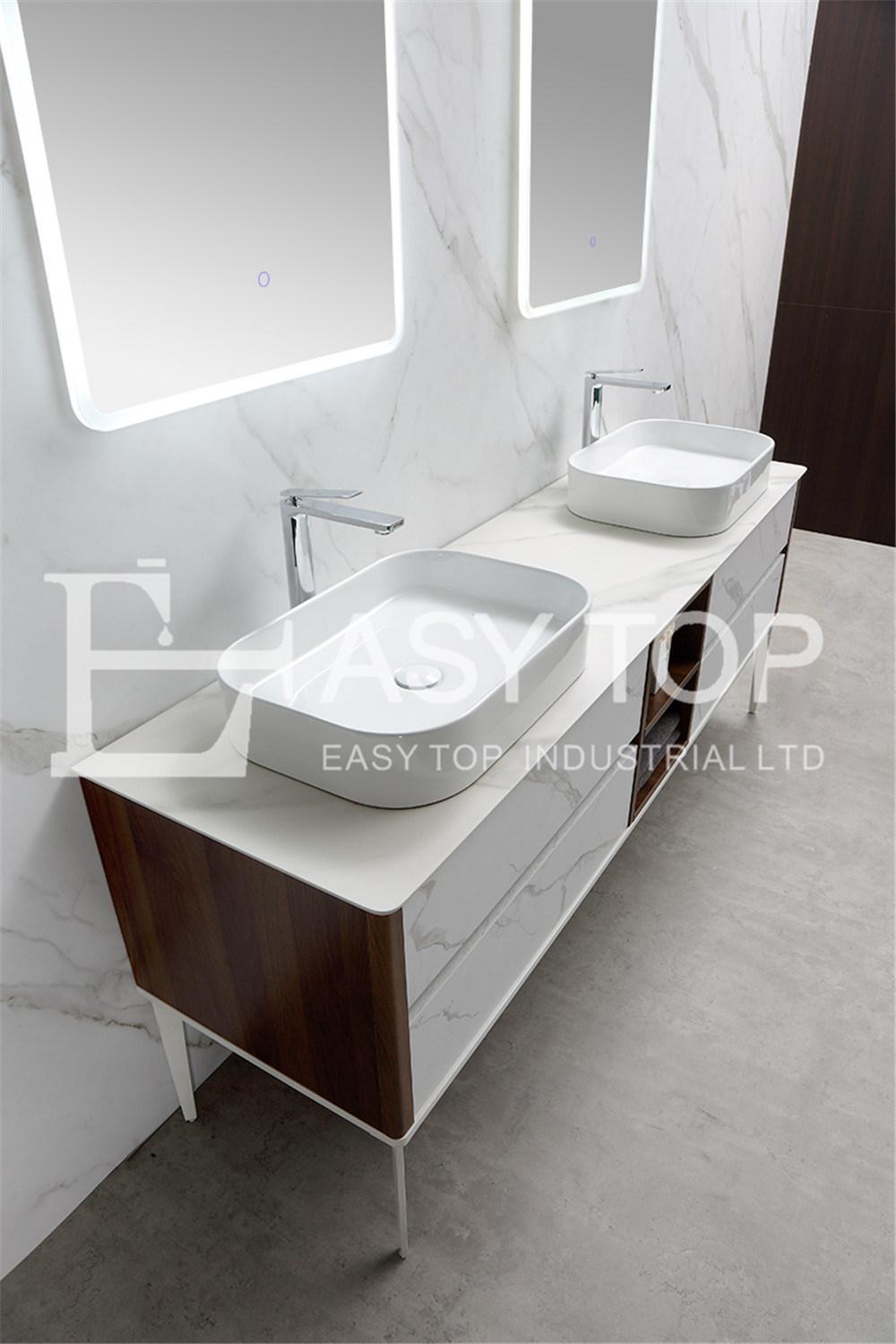 in Stock Chinese New Design Fashionable Marble Color Floor Mounted Double Sink Bathroom Sink Cabinet