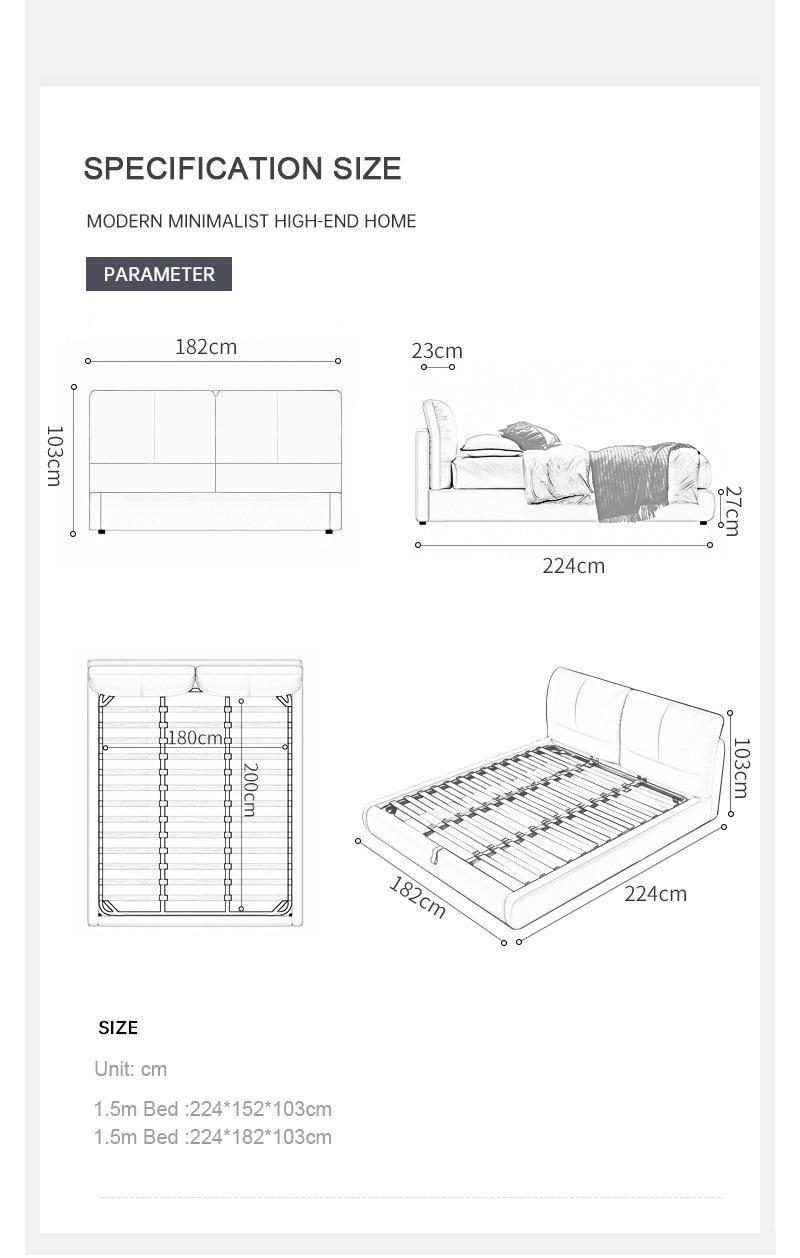 Custom Bedroom Furniture White Leather Gas Lift up Storage Bed