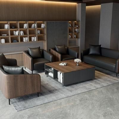 Modern Office Leather Wooden Sofa Set Leather Sofa with Armrest