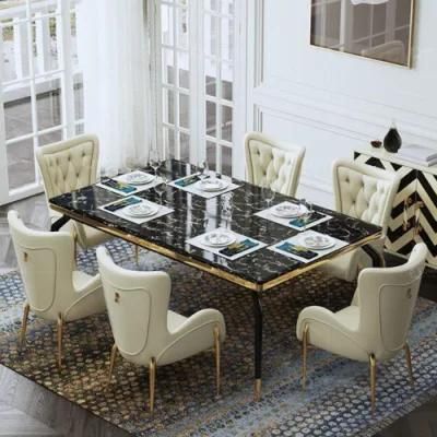 Modern Dining Room Suites Black Artificial Marble Dining Table Set