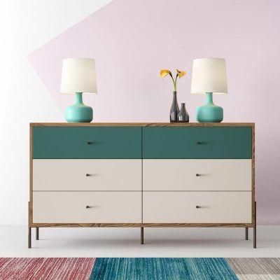 Classic Furniture Coffee Table Wooden Cabinet Blue/off-White 6 Drawer Double Dresser Sideboard for Bedroom
