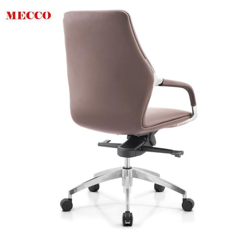 Genuine Leather Office Chair for Conference Meeting Reception MID Back Aluminium PU Leather Chair