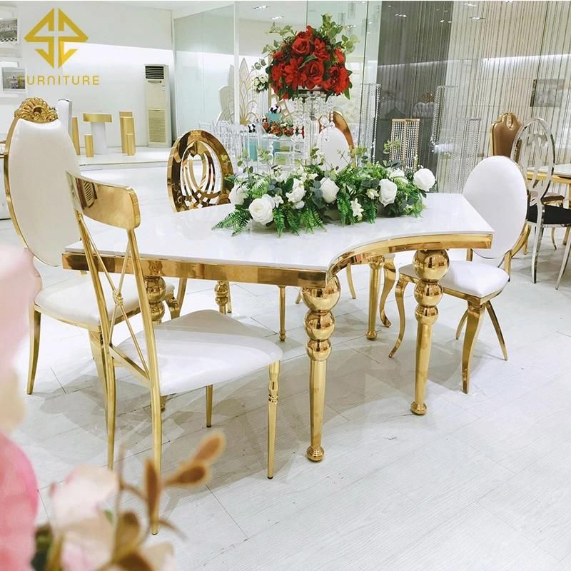 Italy Design Style Elegant Stainless Steel Base Semi-Circle Dining Table for Wedding Banquet Event Use