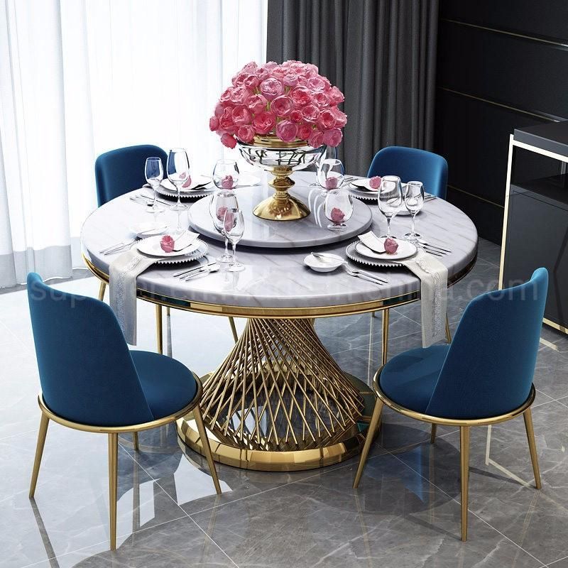 Luxury Gold Marble Top Dining Tables With 6 Chairs Set
