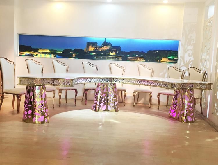 Hotel Banquet Hall Dining Furniture Half Moon Illuminated Restaurant Table