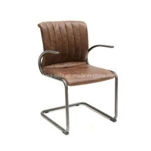 Leather Finish Upholstered Cushion Matt Iron Frame Industrial Dining Chair