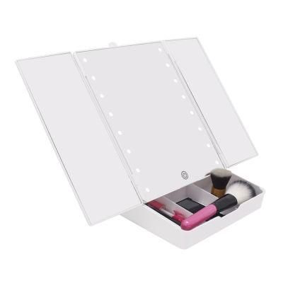 Trifold Makeup Vanity Mirror with 16 Dimming LED Lighted and Organizer