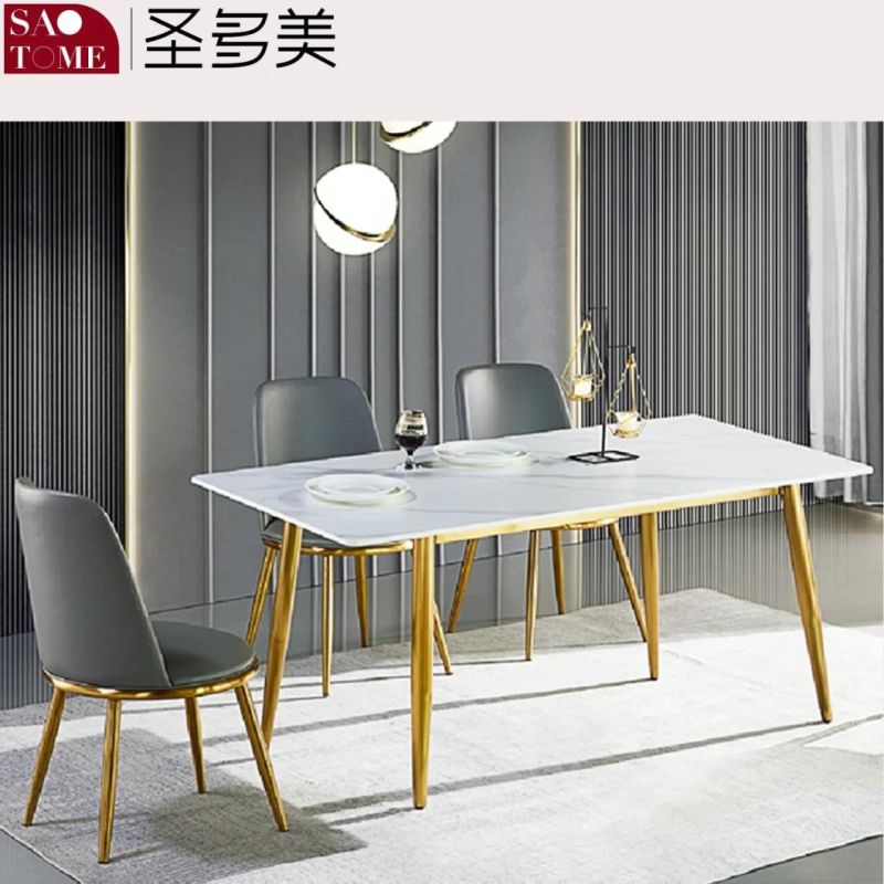 Modern Rock Board Furniture Gold Foot Net Red Dining Table