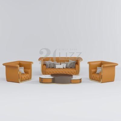European Classic Office/Hotel/Home Living Room Couch Sectional Real Leather Chesterfield Sofa