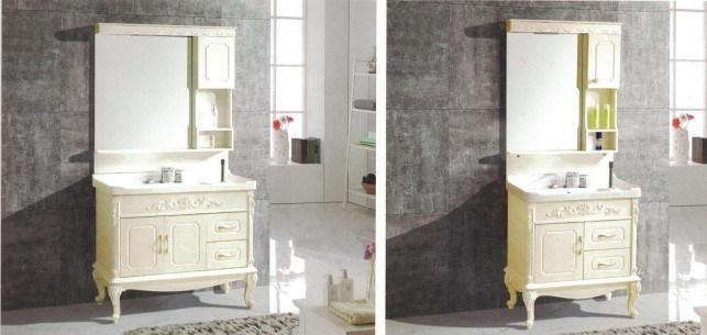Sairi Factory Directly Modern Hotel Wall Hung Mirror Wash Basin Vanity PVC Bathroom Cabinet