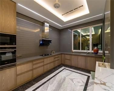 Apartment Simple Design L Shaped Multifunctional Wood Veneer Kitchen Cabinet