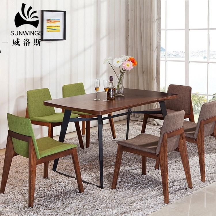Modern Solid Wood Dining Table in Metal Frame
