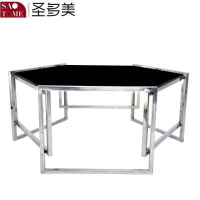 Modern Simple Stainless Steel Black Glass Coffee Table