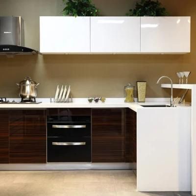 Modern Design Wood Grain Black Walnut Laminate Finish Kitchen Cabinets