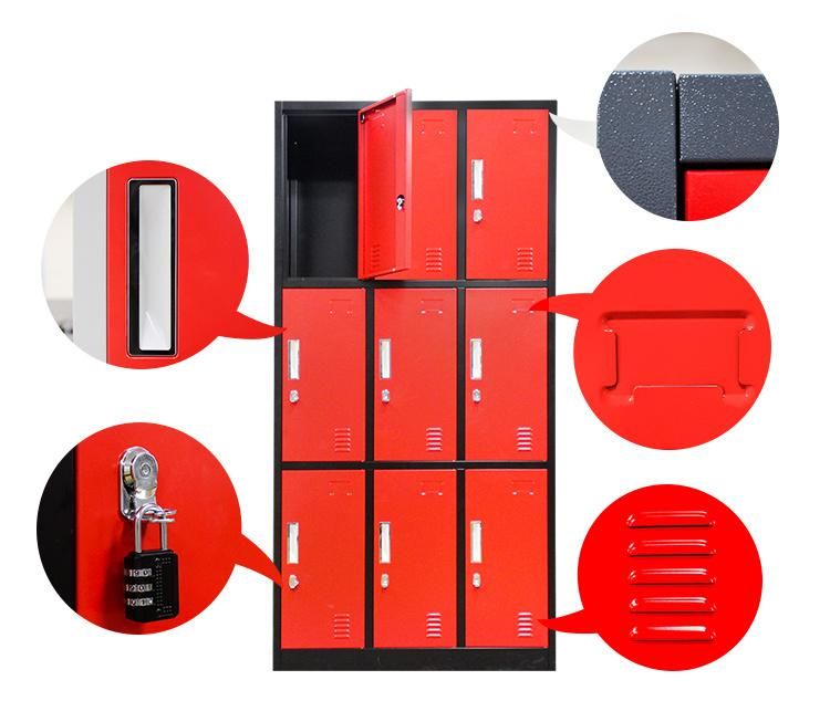 Red Aluminum Clothing Storage Closet Modern Nine Door Design Style Locker