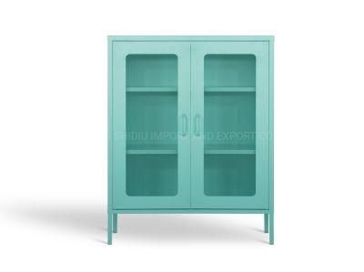 Wire Mesh Door 2 Doors Storage Cabinet with Adjustable Shelves for Living Room