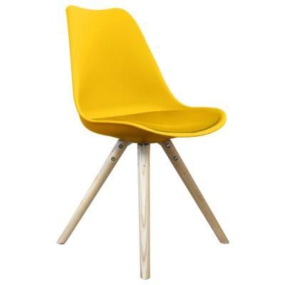 PP Modern Furniture Yellow Tulip Home Restaurant Dining Chair Plastic Living Room Chair with Wooden Legs
