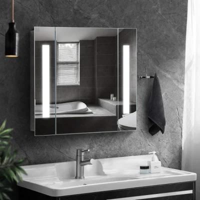 Home Hotel LED Mirror Medicine Cabinet LED Lighted Bathroom Wall Cabinet Bathroom Medicine Cabinet with Mirror Polished Stainless Steel