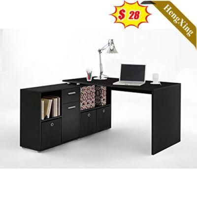 Creative Style Dark Black Color School Office Furniture L Shape Wooden Storage Computer Table with Drawers