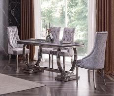 Modern Circle Marble Top Chrome Metal Base Legs Home Dining Table Furniture