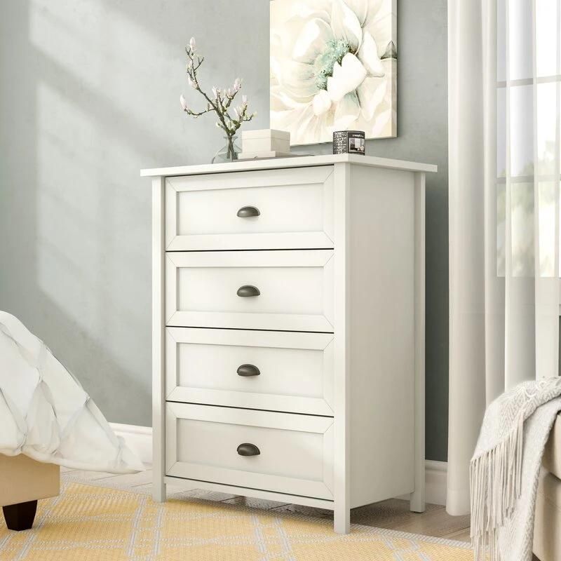 Classic Furniture Coffee Table Wooden Cabinet White 4 Drawer Chest Sideboard with Metal Deco