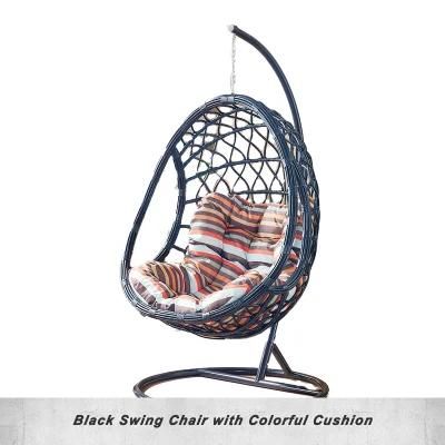 Garden Outdoor Patio Garden Rattan Wicker Egg Shaped Hanging Cane Swing Chair with Stand