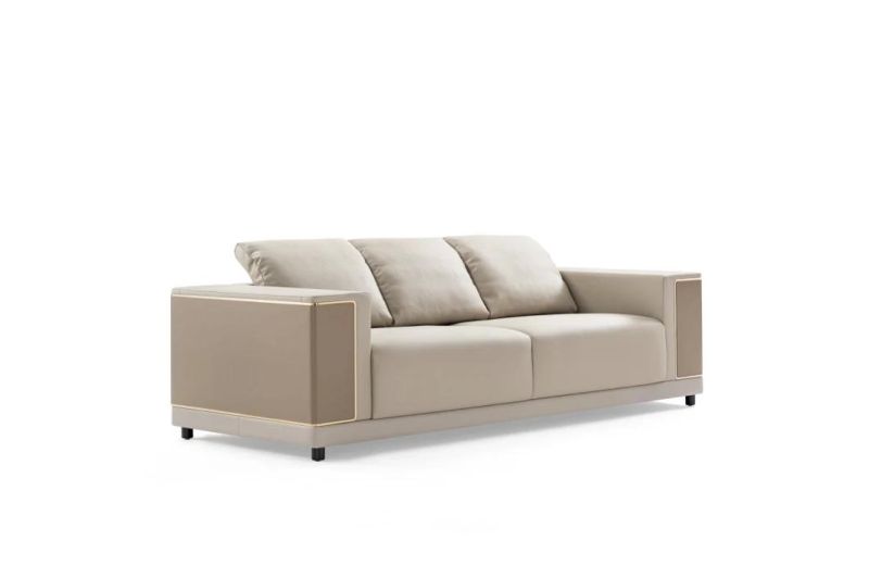 Italian Modern High Quality Stainless Steel Fabric Genuine Leather Living Room Sofa Ls02