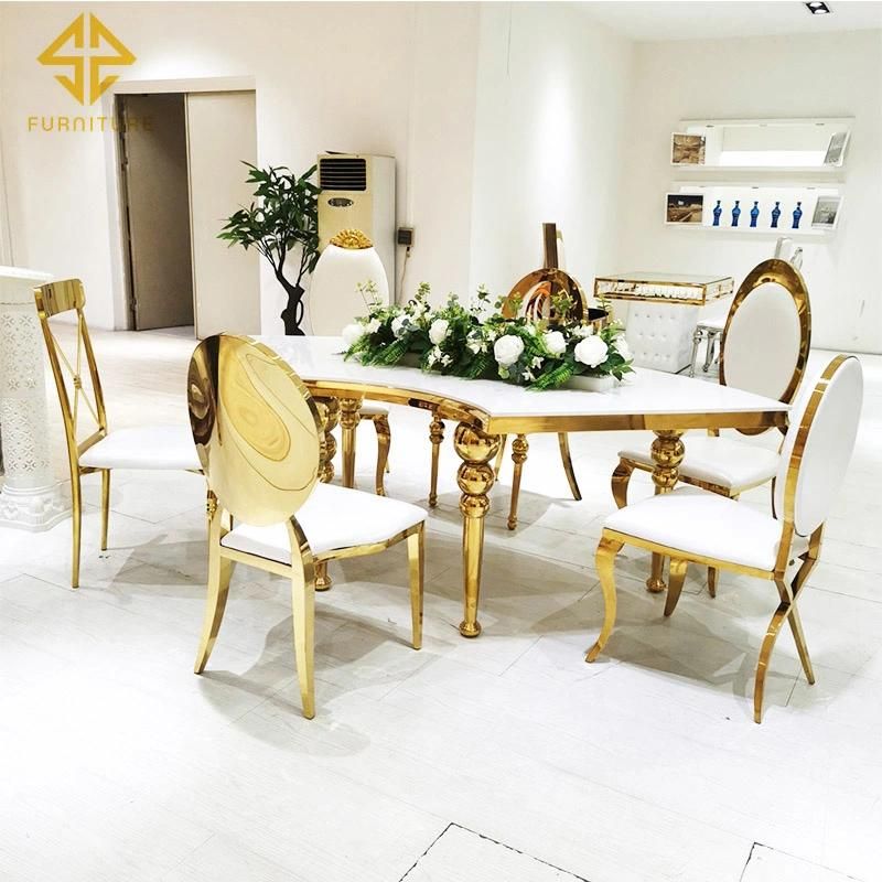 Italy Design Style Elegant Stainless Steel Base Semi-Circle Dining Table for Wedding Banquet Event Use