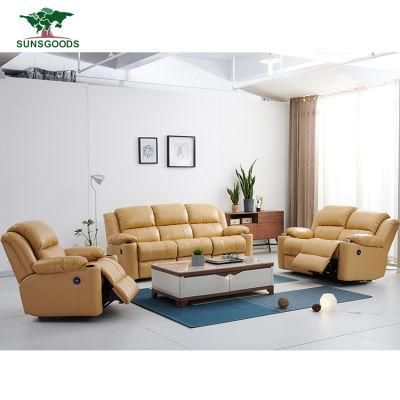 Italy Yellow Genuine Leather / Fabric Modern Sectional Living Room Sofa Home Furniture Set