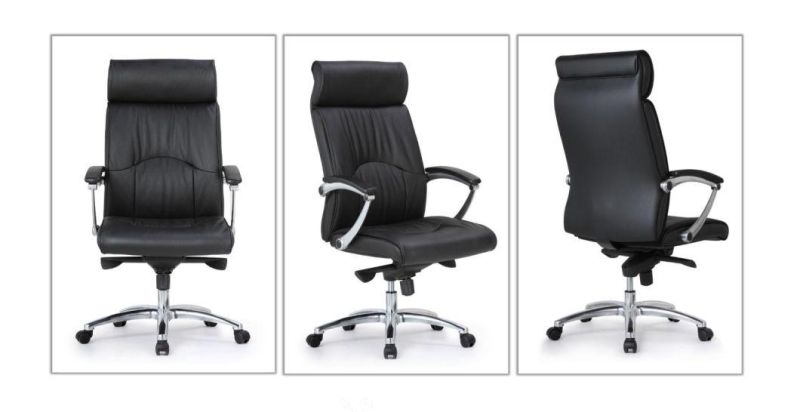Modern High Back Ergonomic Cowhide Leather Office Chair with Headrest Swivel Lounge Chair