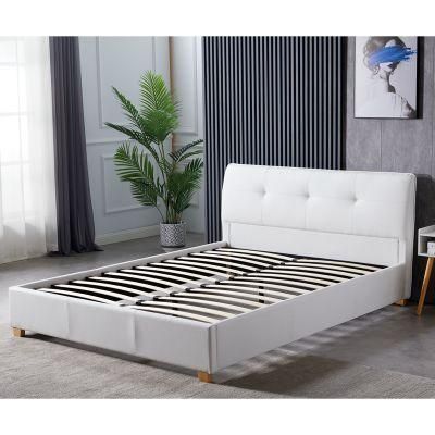 Contemporary Fashion Design White Fabric Wooden Panel Queen King Size Bed