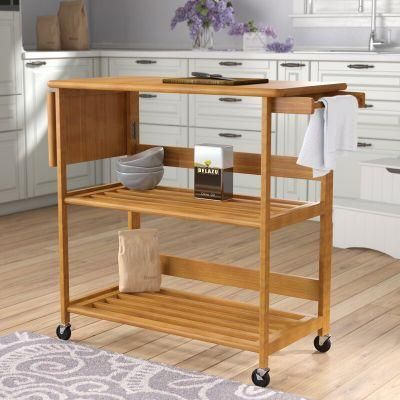 American Home Styles All Solid Wood 3-Tier Floding Kitchen Rolling Microwave Cart on Wheels Kitchen Trolley