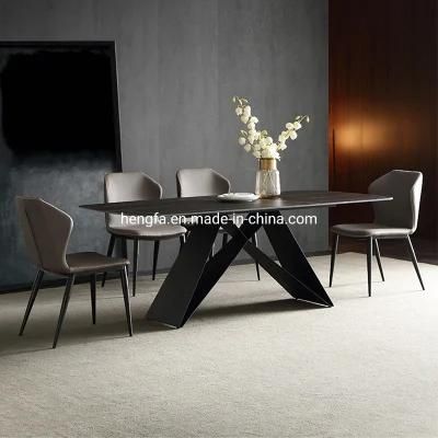 Modern Nordic Coffee Furniture X-Shape Steel Marble Top Dining Table