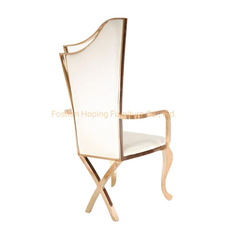 Luxury Home Wedding Furniture White PU Leather Royal Stainless Steel Rose Gold King Throne Chair