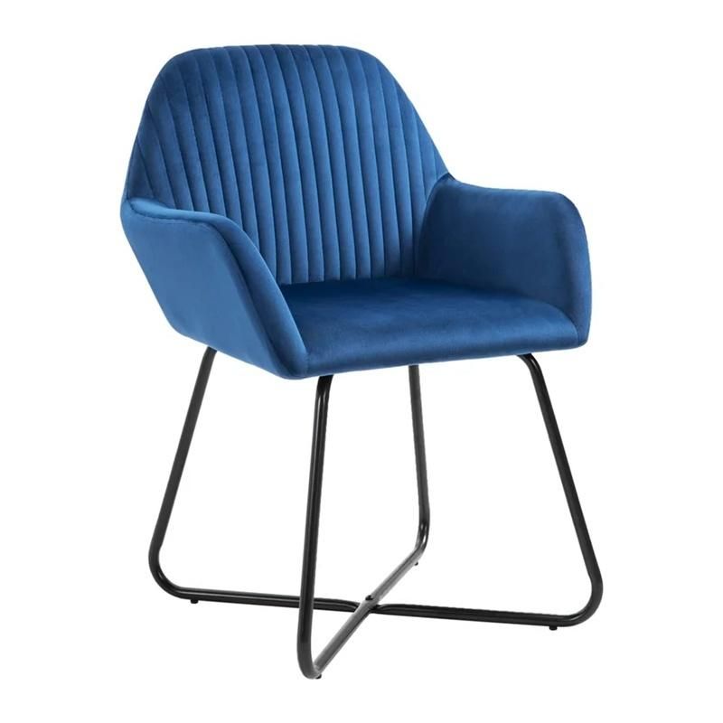 Vertical Stripe Back Armchair Blue Fabric Seat Dining Room Chairs