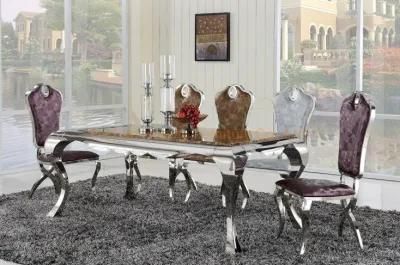 1.5 Meter Large Dining Table Modern Unique Gold Metal Steel Legs with 6 Chair