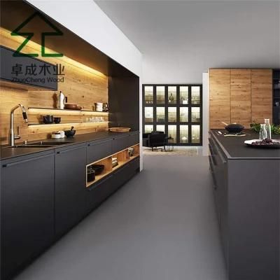 Black Plywood Faced Melamine Kitchen Cabinet with Island