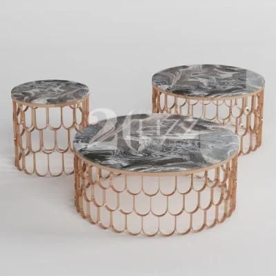 Customized Modern Home Furniture European Minimalist Marble Top Round Coffee Table with Metal Leg
