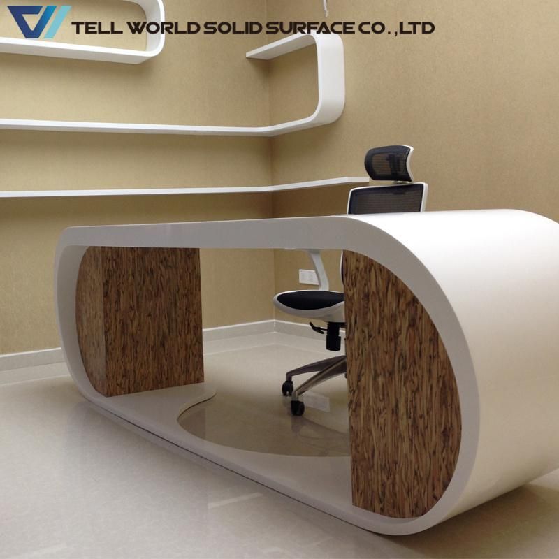 Corian Solid Surface White Luxury CEO Office Desk