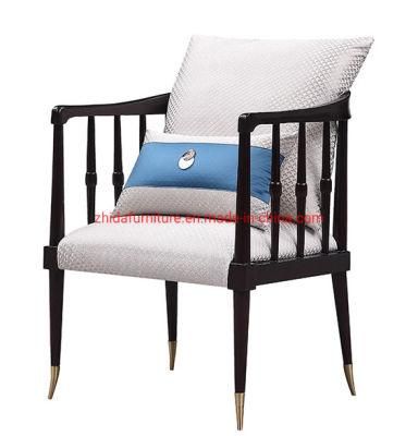 Home Furniture Black Wooden Brass Color Leg Chinese Style Living Room Chair Hotel Wooden Armchair Fabric Seat Leisure Chair