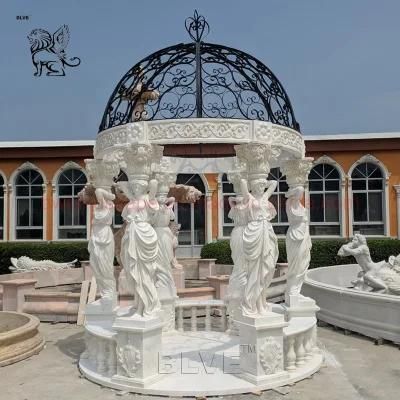 Blve Large Garden Luxury Greek White Stone Pavilion Marble Figure Outdoor Modern Gazebo with Statues