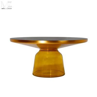 Modern Nordic Luxury Glass Base Stainless Steel Champagne Gold Plating Bell Center Side Coffee Table