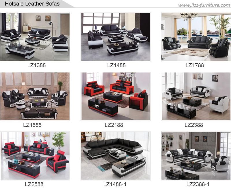 Tufted Modern European Style Home Furniture Modular Geniue Leather Living Room Sofa Set with Coffee Table