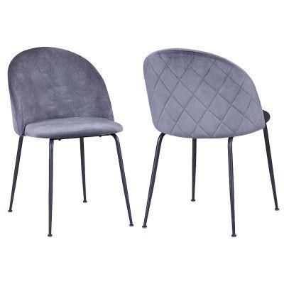 Modern Velvet Fabric Upholstered Chairs Luxury Living Room Furniture Grey Dining Chair with Metal Legs