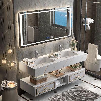 New Design Wall Standing Bathroom Cabinet with Rock Plate Sink Bathroom Vanity with Factory Price