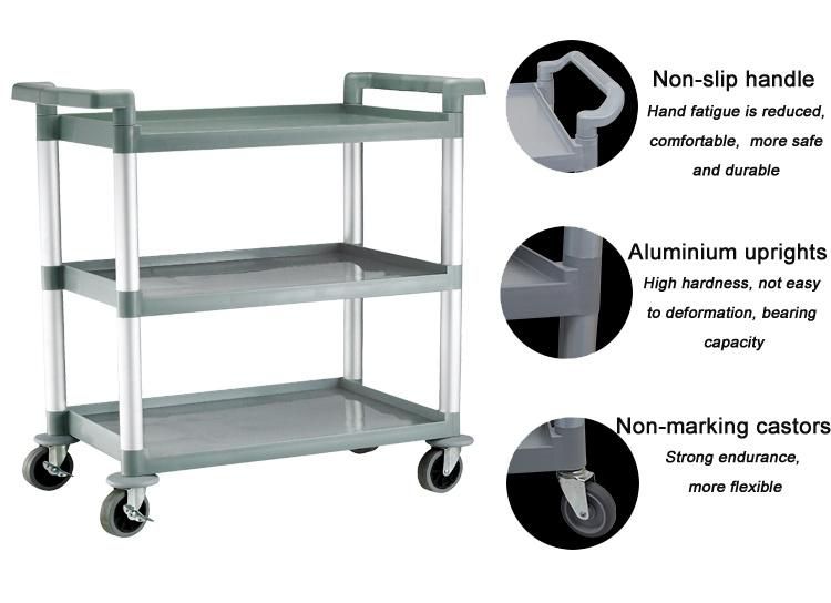 3 Tiers Plastic Service Cart Dining Trolley Black Grey for Kitchen