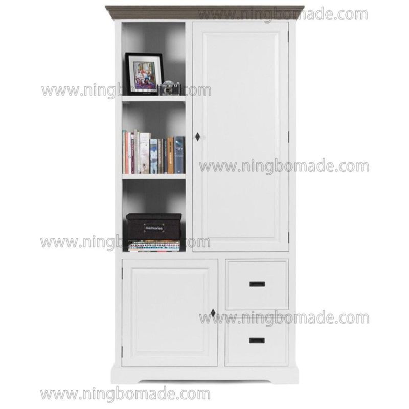 Romantic Rural Interior Furniture Grey Oak Top White Poplar Wood Base Storage Cabinet