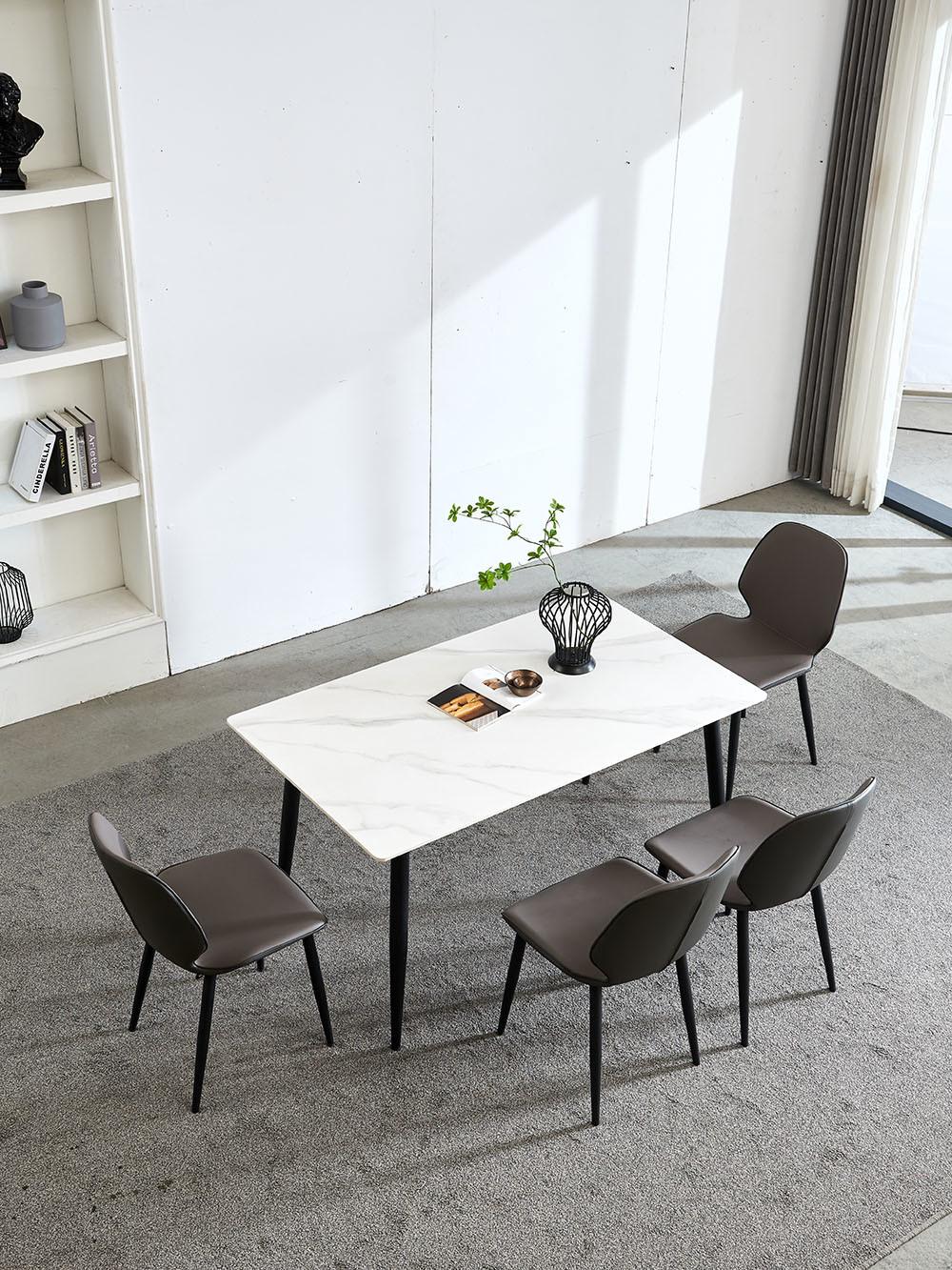 Modern Luxury Carbon Steel Legs Sintered Stone Dining Table